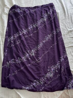 Purple Floral Midi Skirt